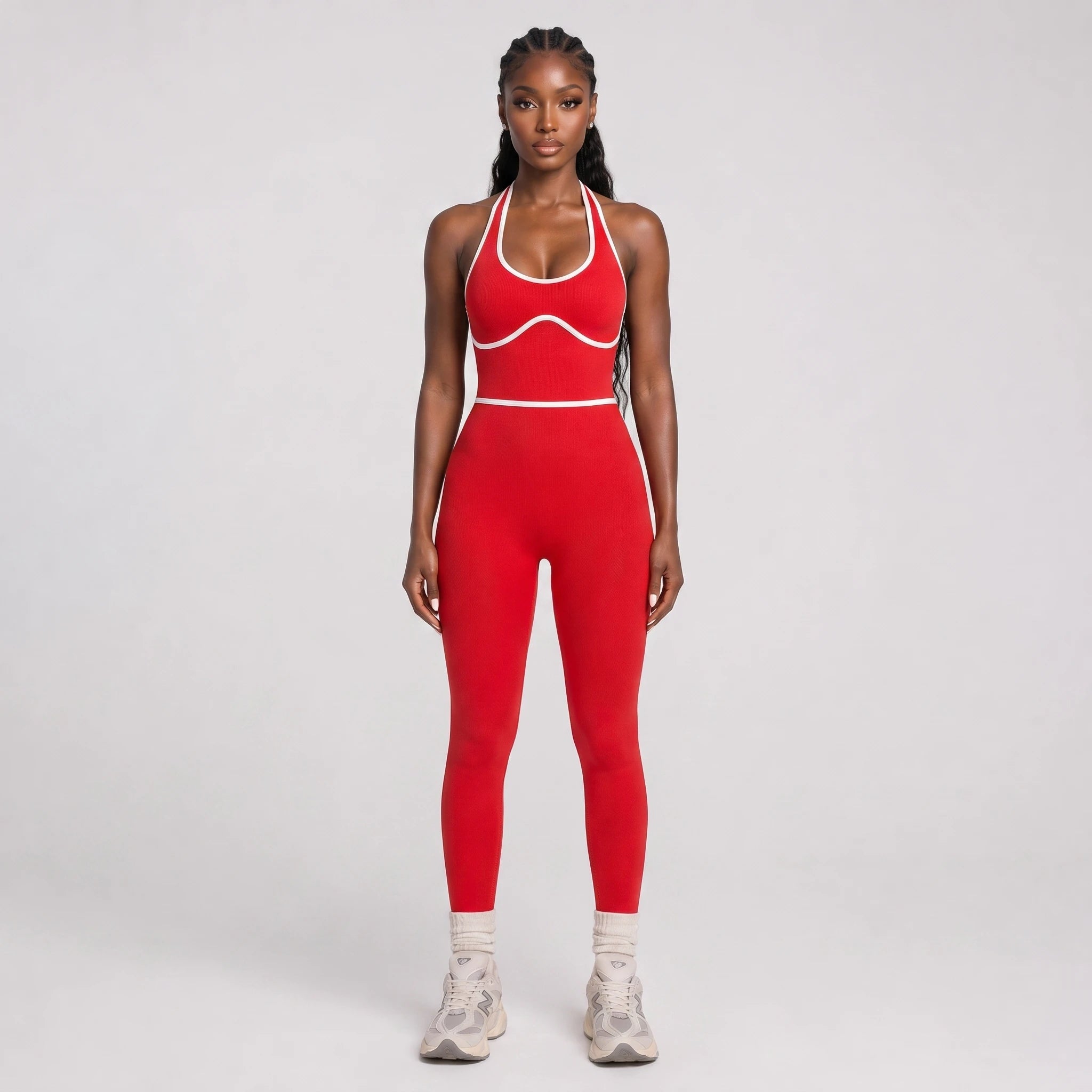 Contrast Trim Backless Active Jumpsuit WHD0606629