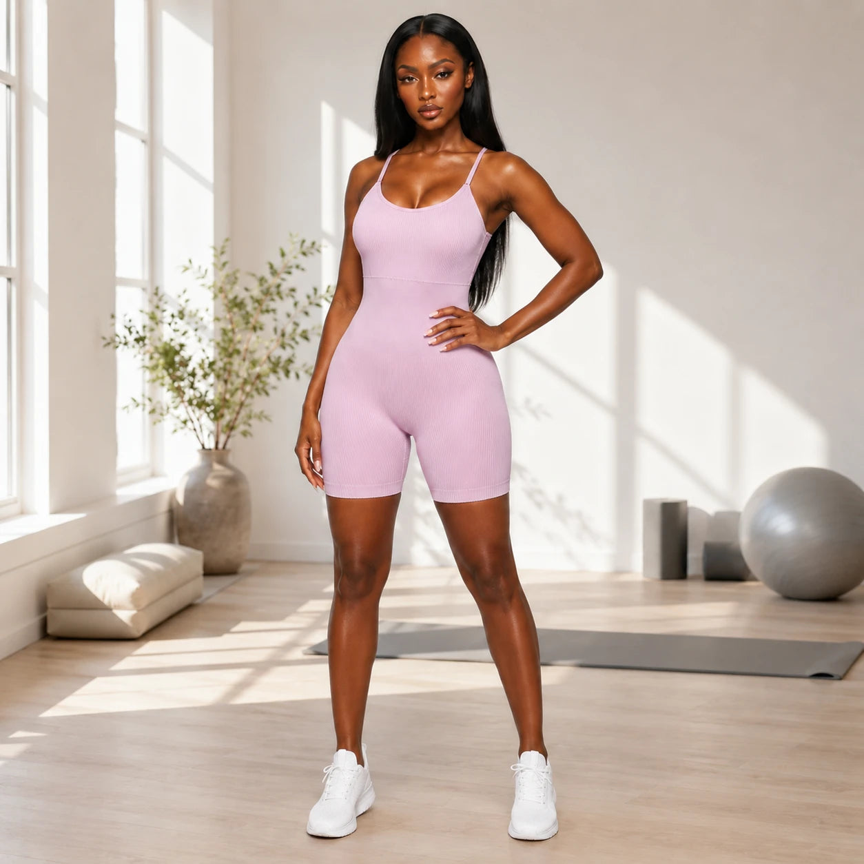 Ribbed Cross-Back Active Romper WHD0606637