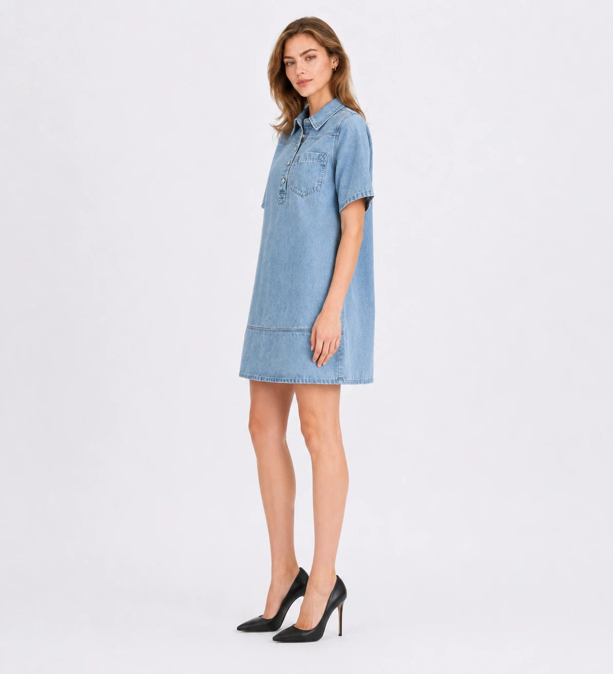 Washed Denim Collared Mini Dress WHD0607001