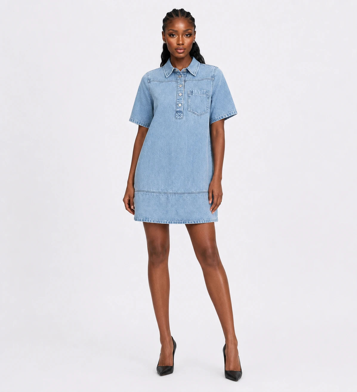 Washed Denim Collared Mini Dress WHD0607001