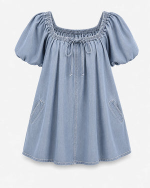 Indigo Puff Sleeve Babydoll Dress WHD0607005