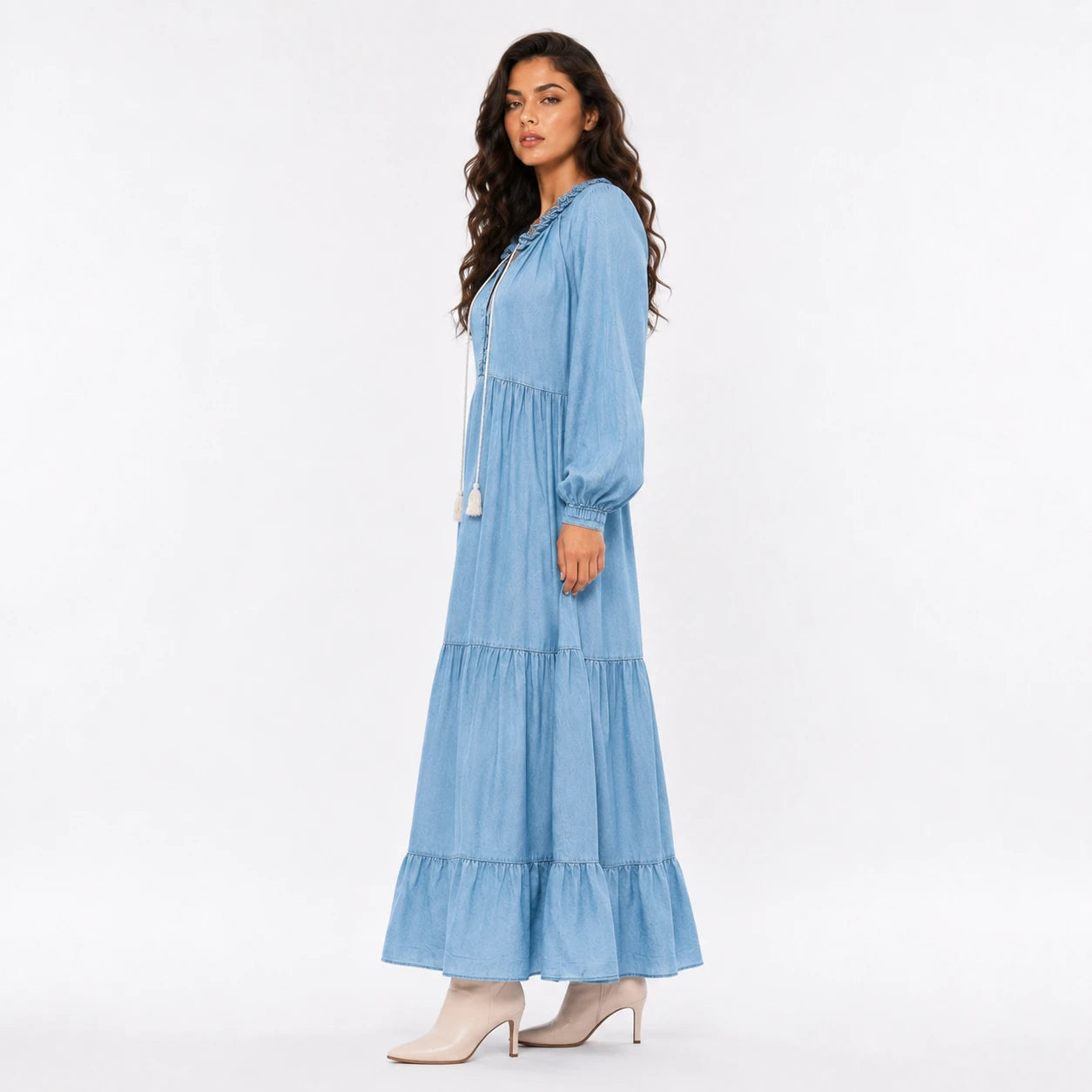 Ruffle Neck Tiered Maxi Dress WHD0607008