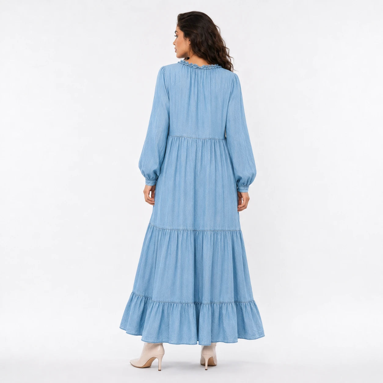 Ruffle Neck Tiered Maxi Dress WHD0607008