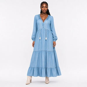 Ruffle Neck Tiered Maxi Dress WHD0607008