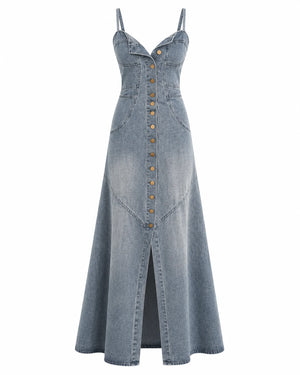 Button-Front Denim Maxi Dress WHD0607009