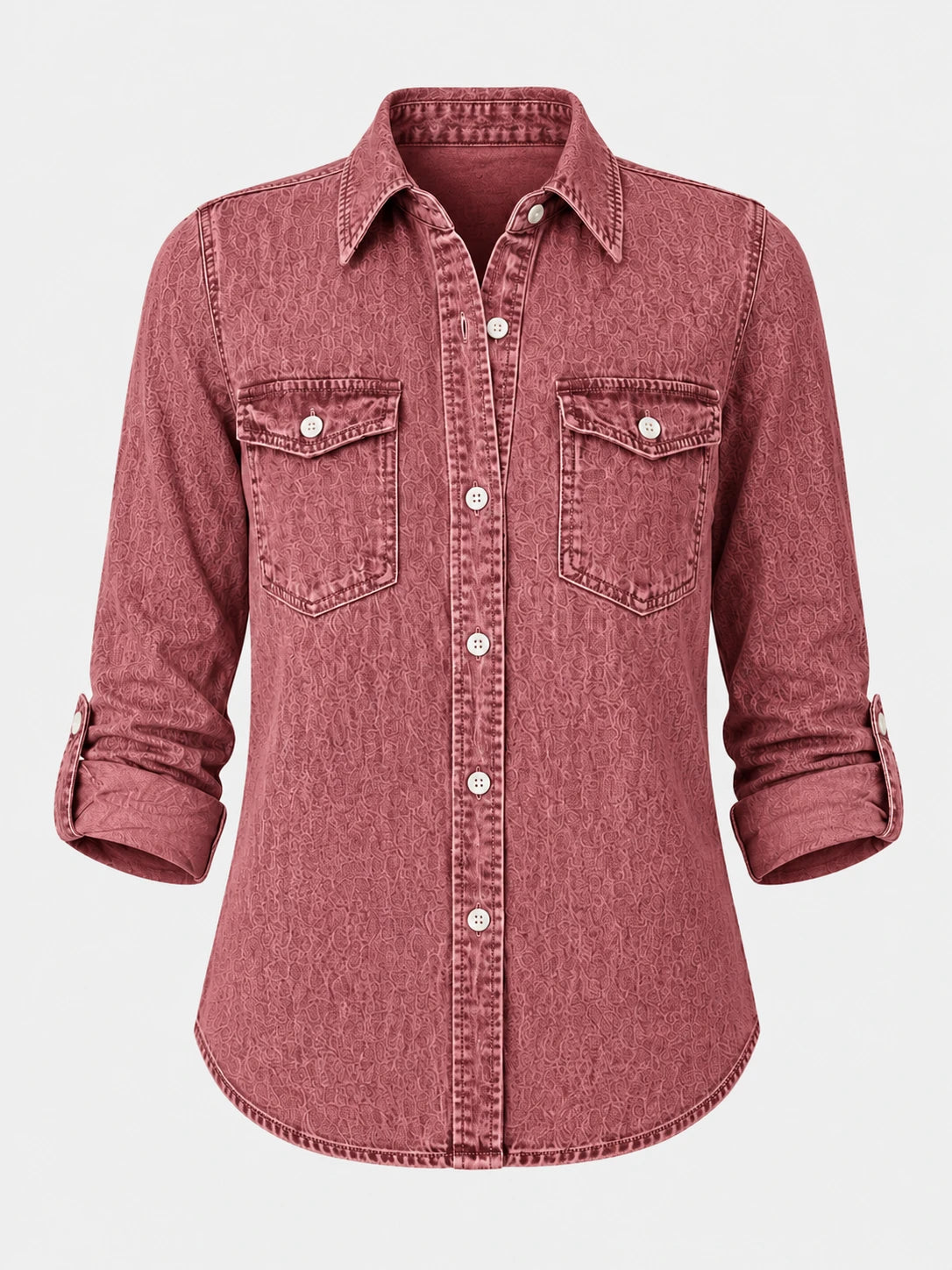 Tonal Pattern Washed Denim Shirt WHD0607011