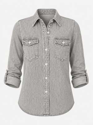 Tonal Pattern Washed Denim Shirt WHD0607011