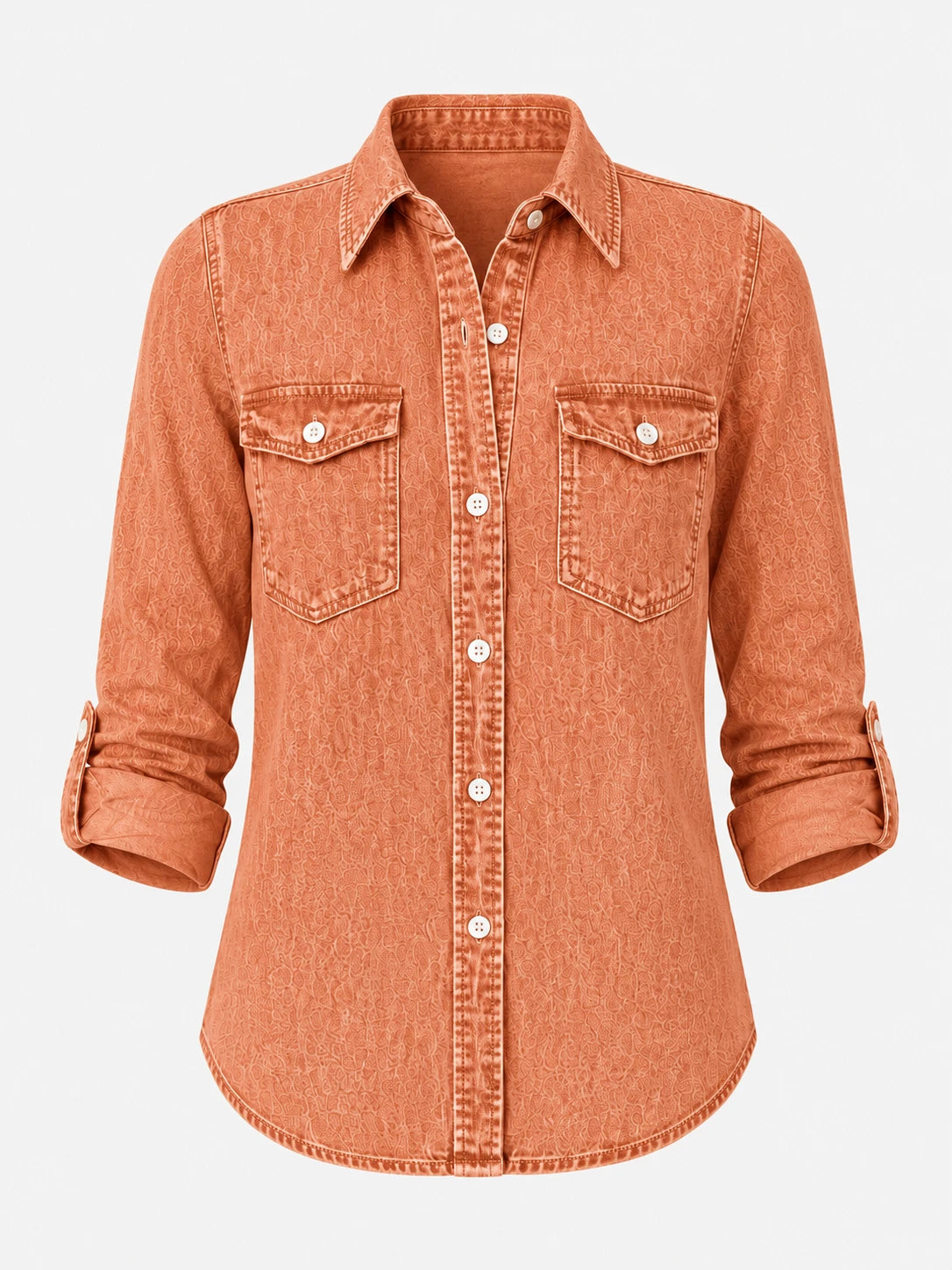 Tonal Pattern Washed Denim Shirt WHD0607011