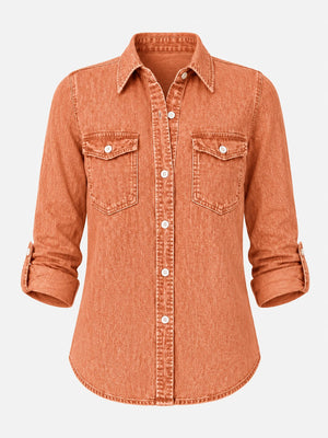 Tonal Pattern Washed Denim Shirt WHD0607011