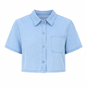 Cropped Short Sleeve Denim Shirt WHD0607012