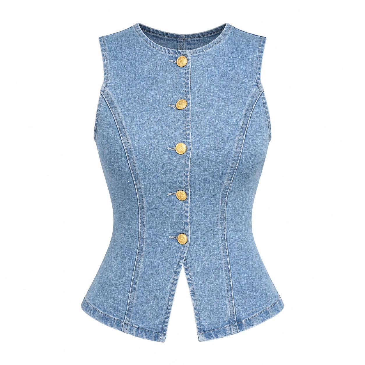 Gold-Button Denim Vest Top WHD0607013
