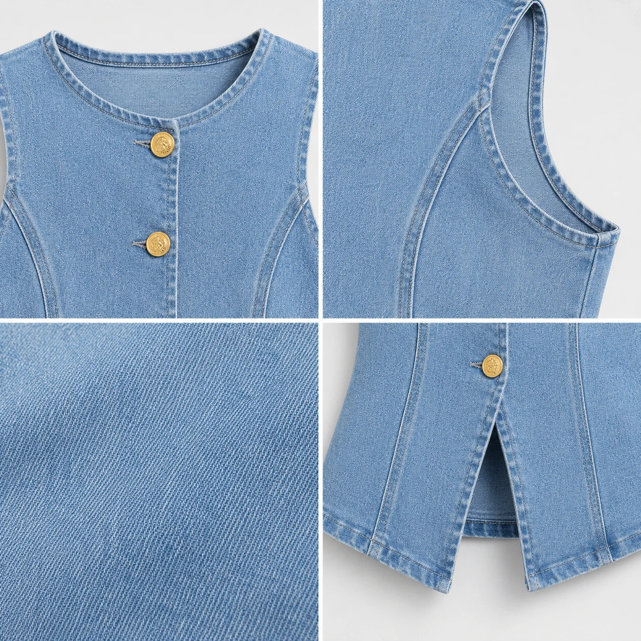 Gold-Button Denim Vest Top WHD0607013