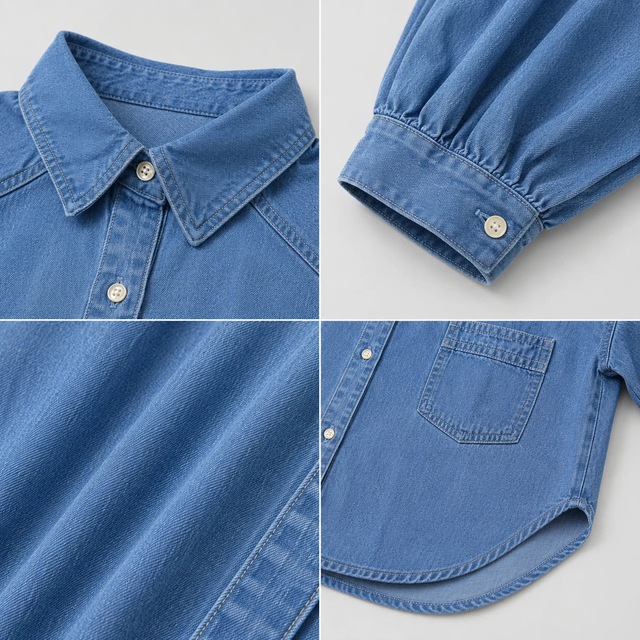 Puff Sleeve Longline Denim Shirt WHD0607016