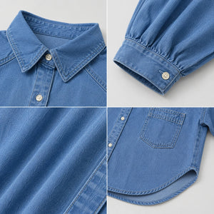 Puff Sleeve Longline Denim Shirt WHD0607016