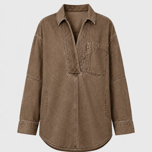 Oversized Pintuck Denim Tunic Shirt WHD0607017