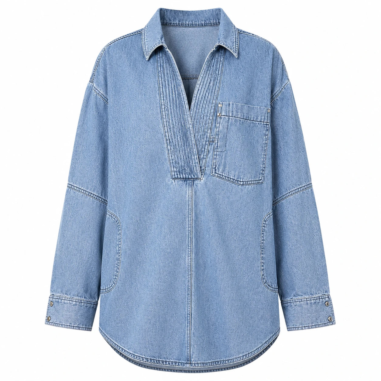 Oversized Pintuck Denim Tunic Shirt WHD0607017