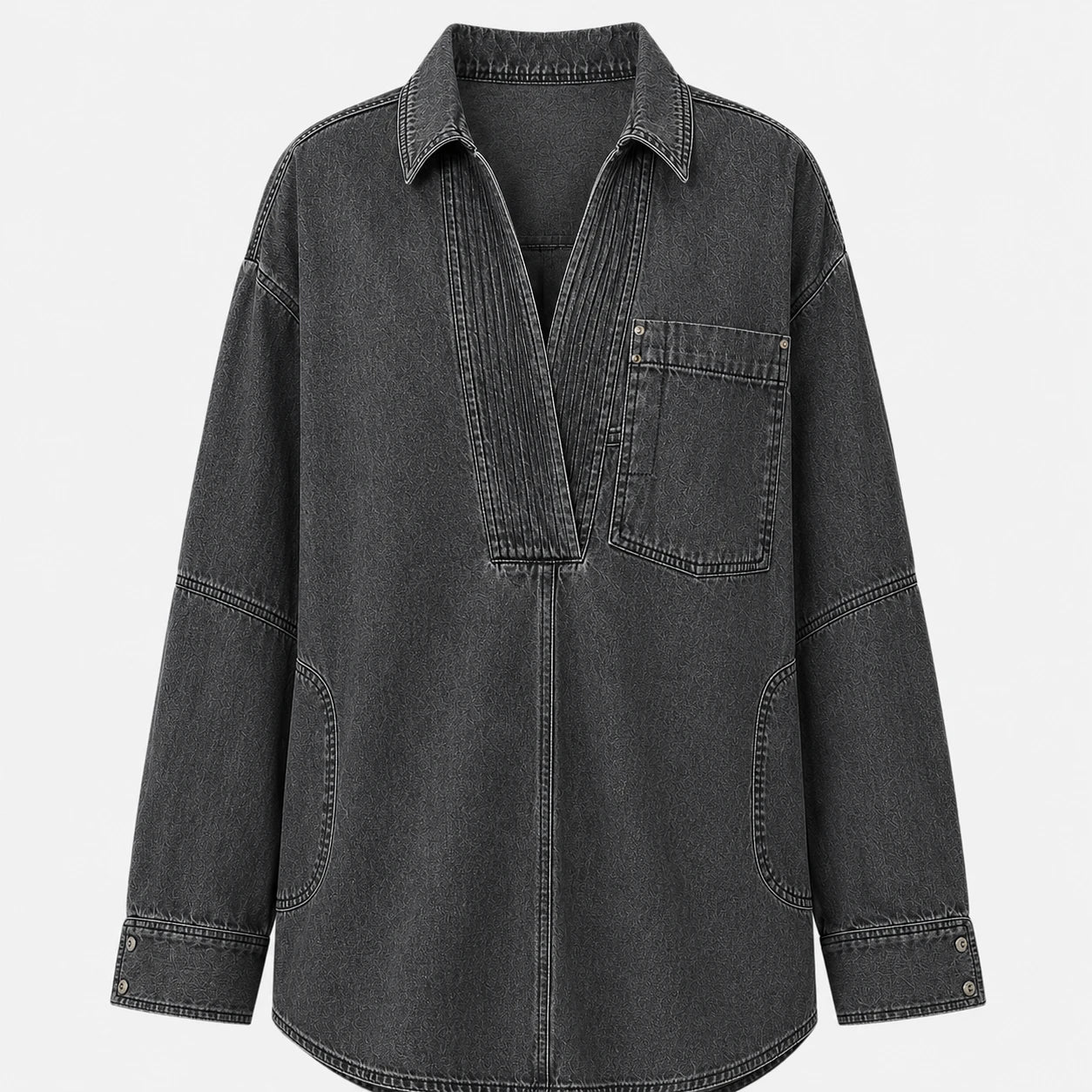 Oversized Pintuck Denim Tunic Shirt WHD0607017