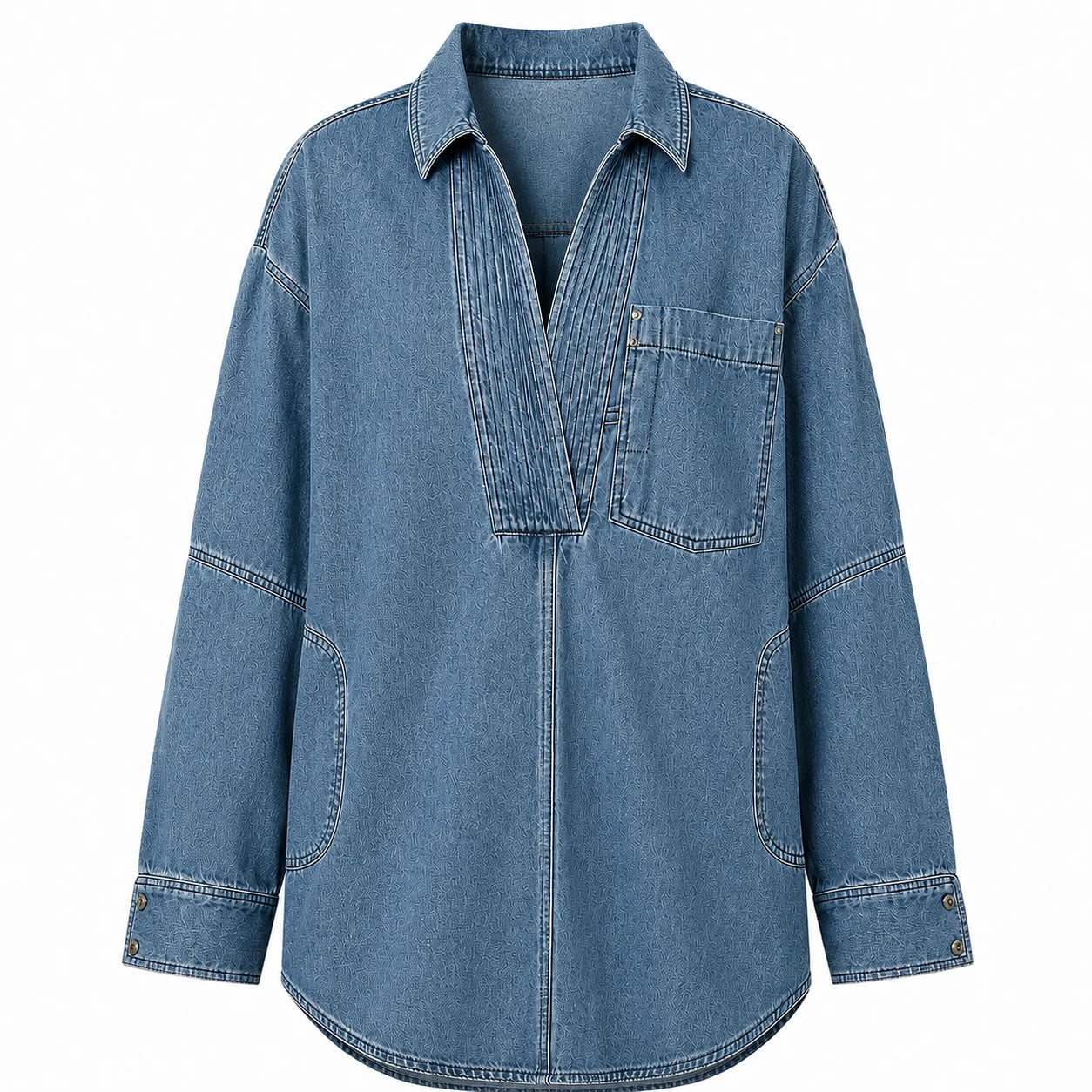Oversized Pintuck Denim Tunic Shirt WHD0607017