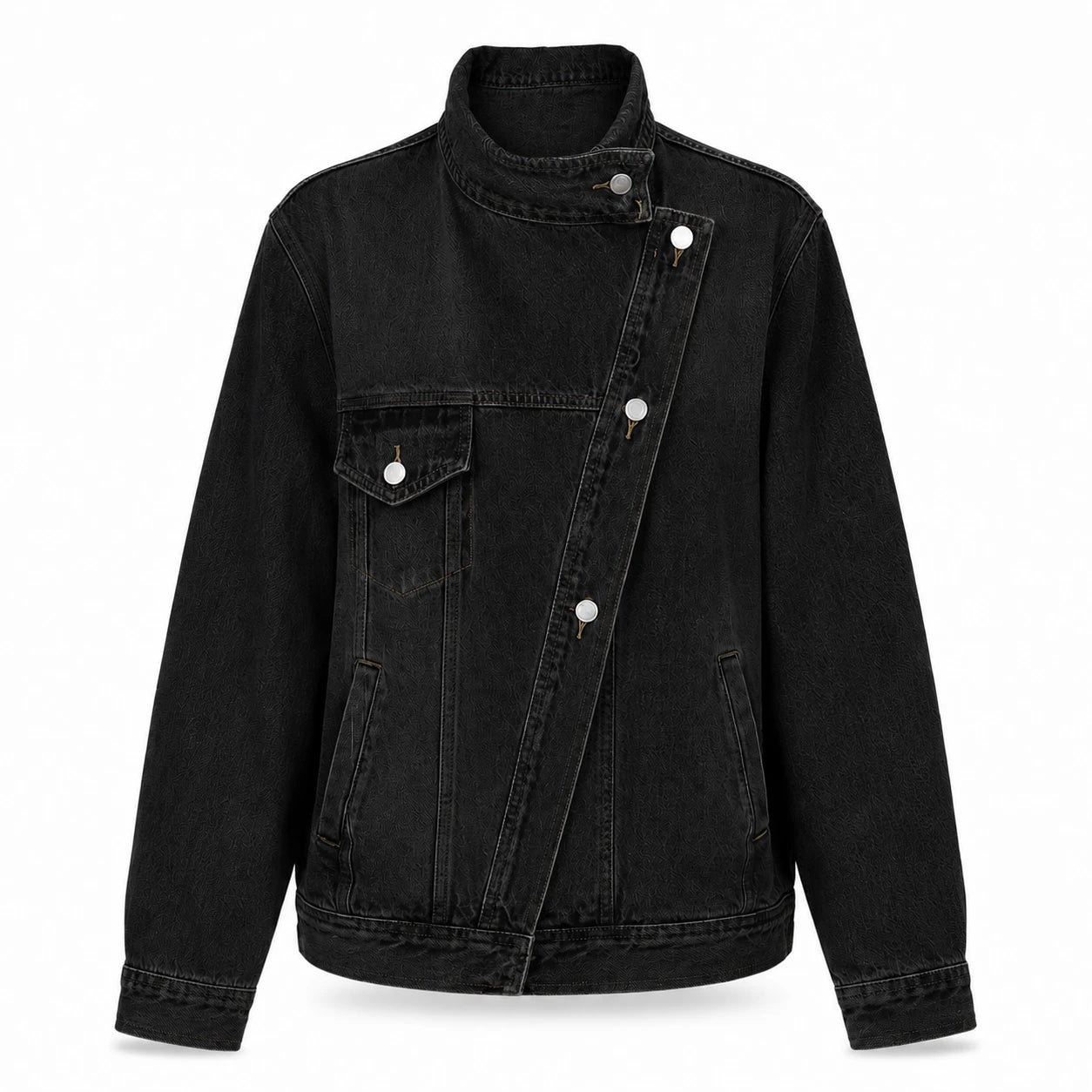 Asymmetric High-Collar Denim Jacket WHD0607018