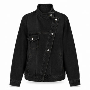 Asymmetric High-Collar Denim Jacket WHD0607018