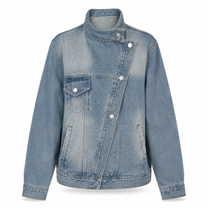 Asymmetric High-Collar Denim Jacket WHD0607018
