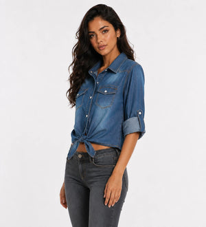 Tie-Front Denim Shirt Top WHD0607020