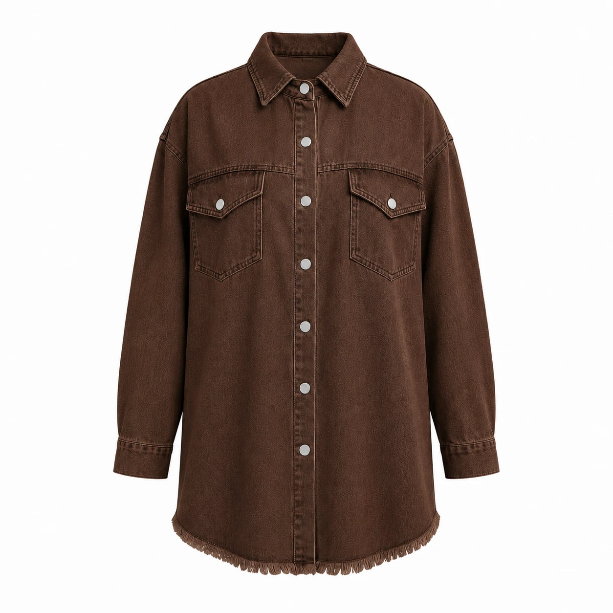 Frayed Hem Denim Shirt Jacket WHD0607021