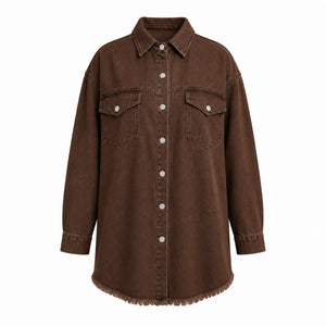Frayed Hem Denim Shirt Jacket WHD0607021
