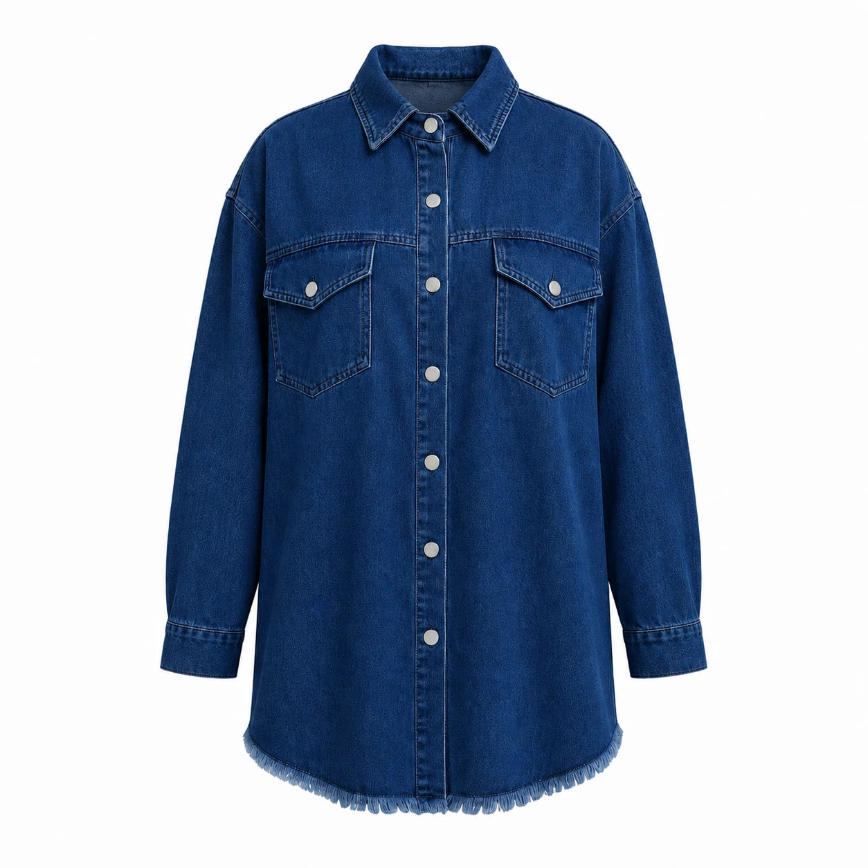 Frayed Hem Denim Shirt Jacket WHD0607021