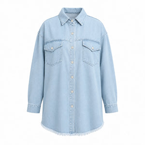 Frayed Hem Denim Shirt Jacket WHD0607021