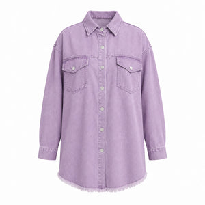 Frayed Hem Denim Shirt Jacket WHD0607021