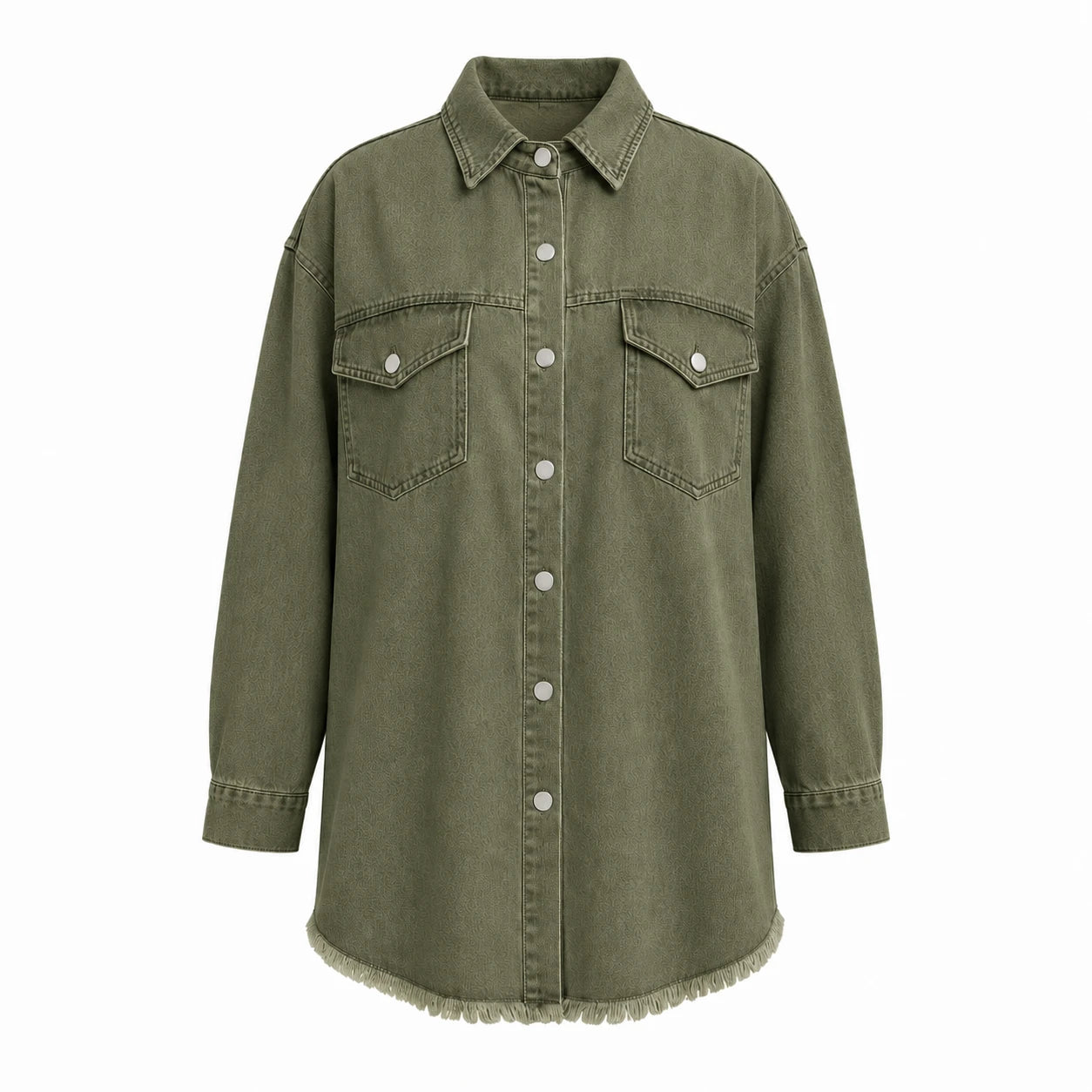 Frayed Hem Denim Shirt Jacket WHD0607021