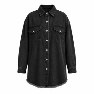 Frayed Hem Denim Shirt Jacket WHD0607021