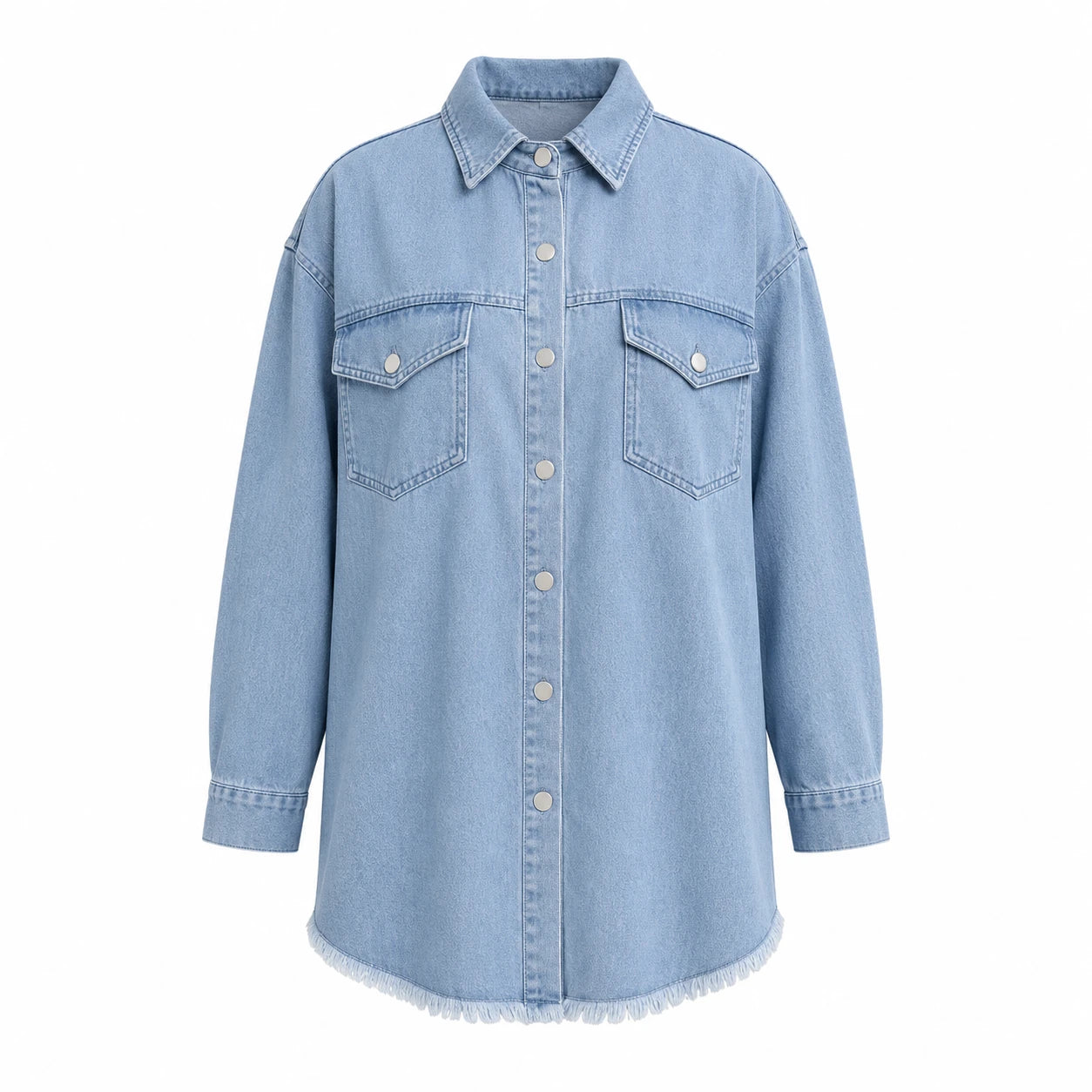 Frayed Hem Denim Shirt Jacket WHD0607021