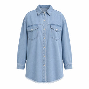 Frayed Hem Denim Shirt Jacket WHD0607021