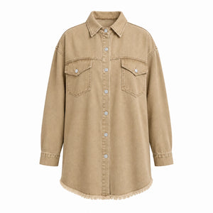 Frayed Hem Denim Shirt Jacket WHD0607021