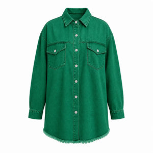Frayed Hem Denim Shirt Jacket WHD0607021