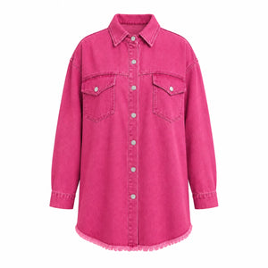 Frayed Hem Denim Shirt Jacket WHD0607021