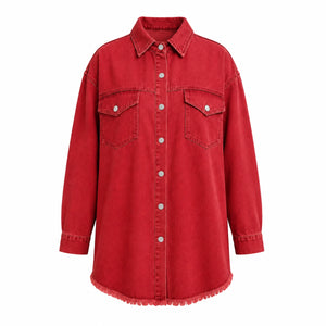 Frayed Hem Denim Shirt Jacket WHD0607021