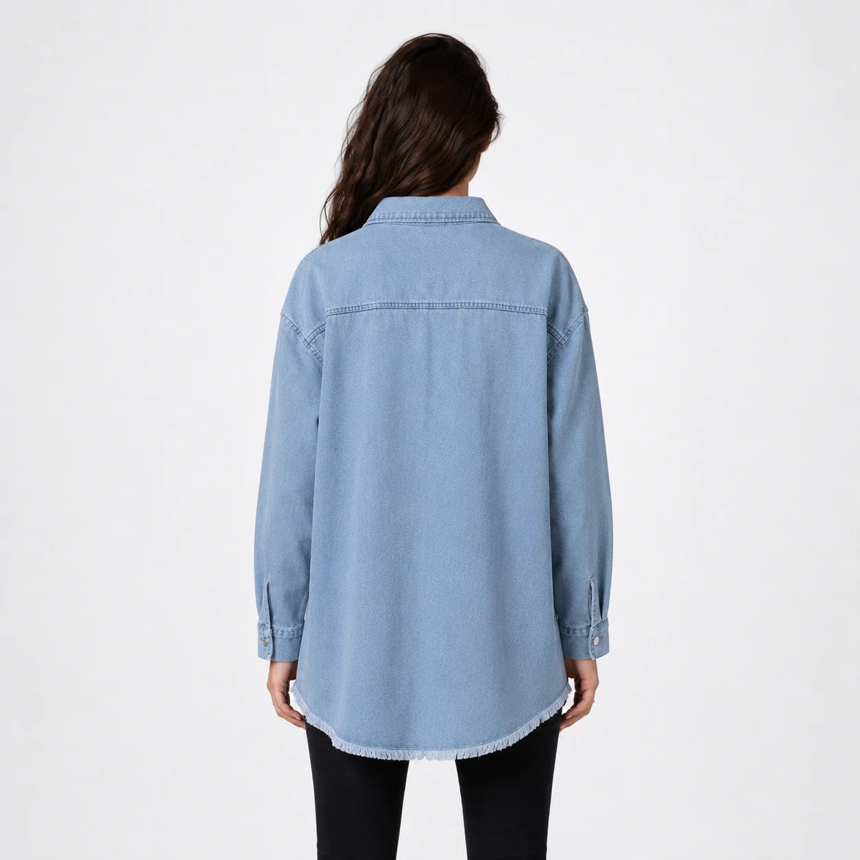Frayed Hem Denim Shirt Jacket WHD0607021