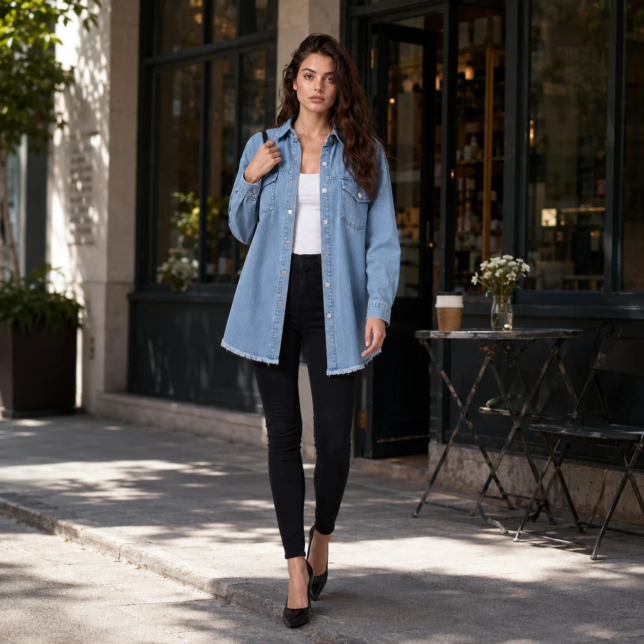 Frayed Hem Denim Shirt Jacket WHD0607021