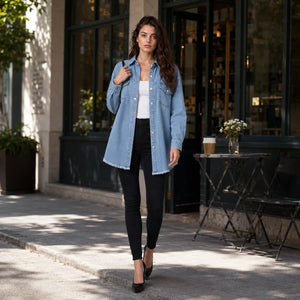 Frayed Hem Denim Shirt Jacket WHD0607021
