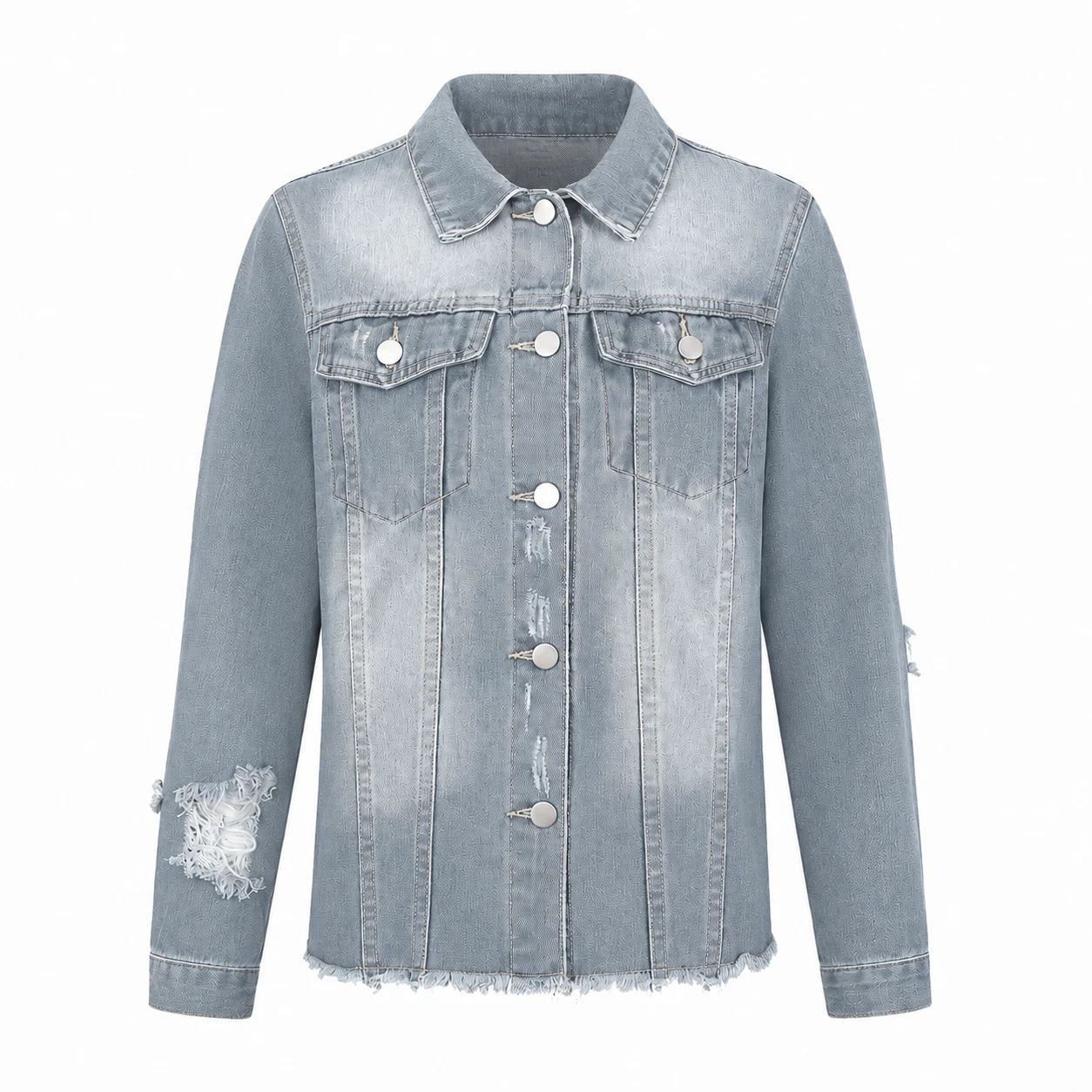 Distressed Raw Hem Denim Jacket WHD0607022