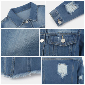 Distressed Raw Hem Denim Jacket WHD0607022