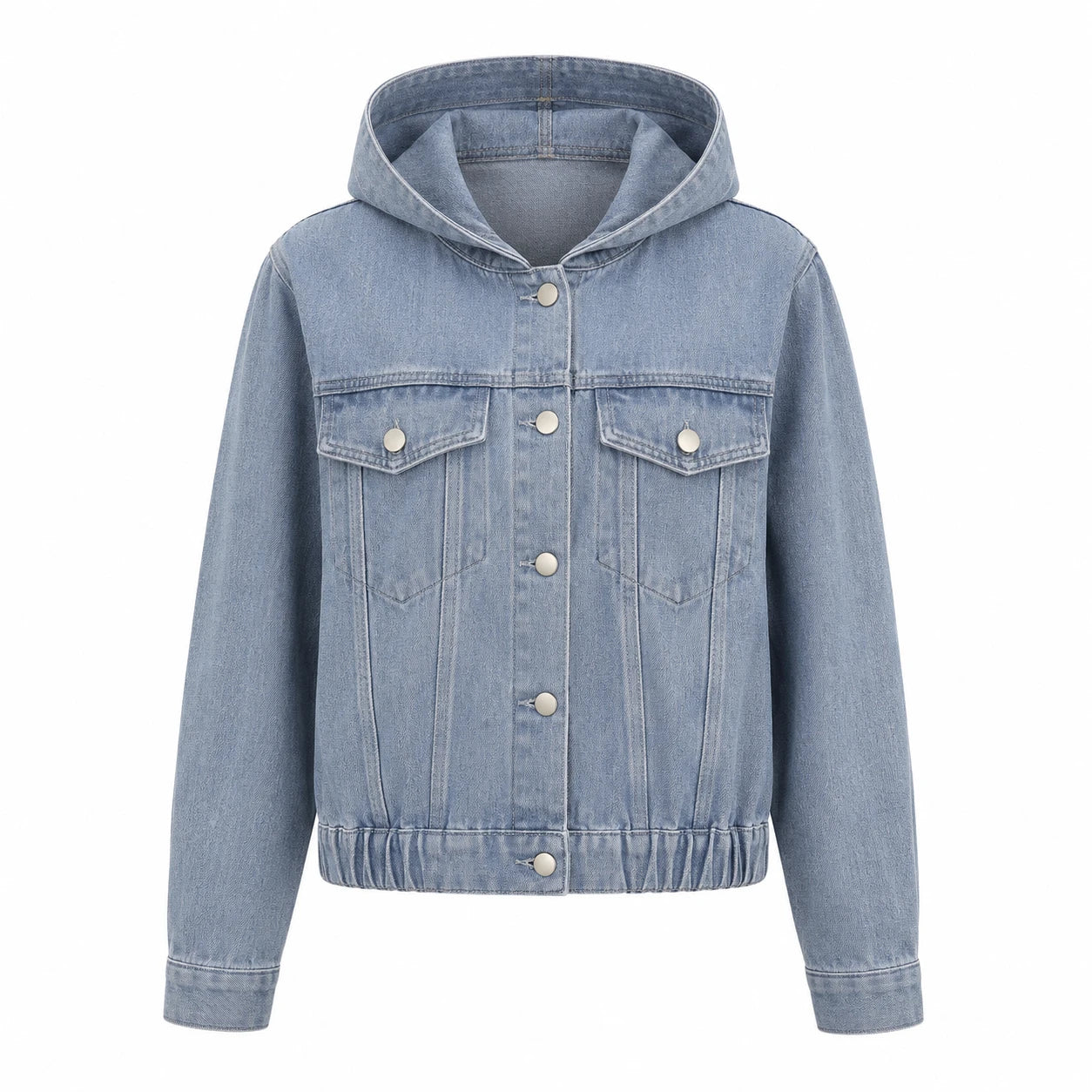 Hooded Elastic Hem Denim Jacket WHD0607024