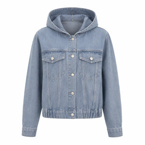 Hooded Elastic Hem Denim Jacket WHD0607024