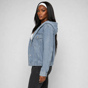 Hooded Elastic Hem Denim Jacket WHD0607024