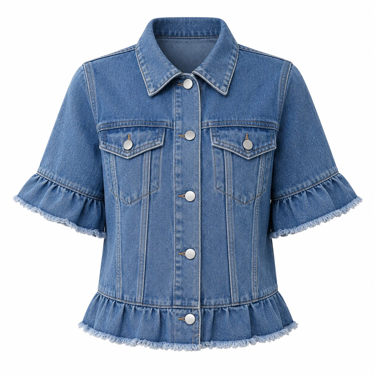 Ruffle Sleeve Denim Jacket WHD0607027