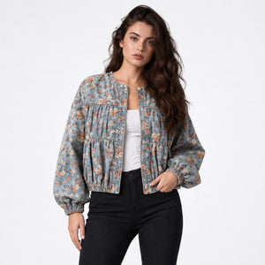 Floral Gathered Bomber Jacket WHD0607028