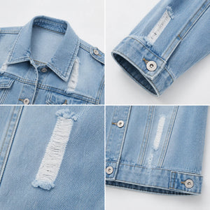 Distressed Three-Quarter Sleeve Denim Jacket WHD0607029
